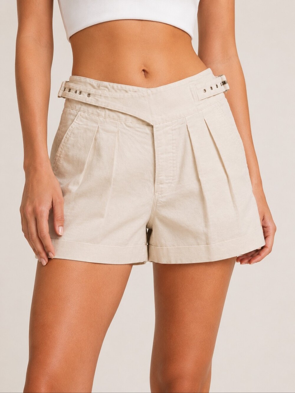 Banana Republic Cream High-Waist Pleated Shorts